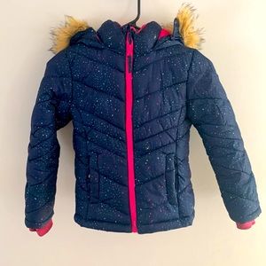 So Girls puffer jacket winter coat navy blue with hot pink faux fur hood